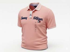 Vintage style Y2K Tommy Hilfiger Men's Pink Trim Fit Logo Polo Shirt XXL NWT